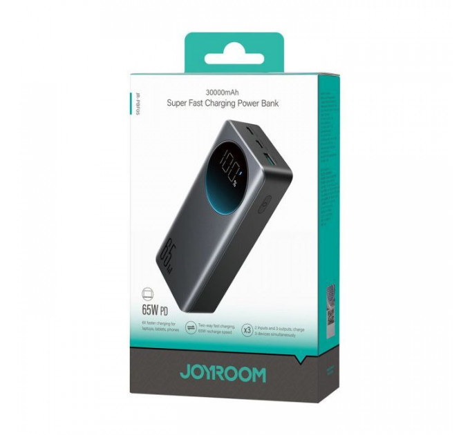 Батарея універсальна JOYROOM 30000mAh 65W PD, QC\/3.0, USB-A, 2xUSB-C In\/Out, Black (JR-PBF05)