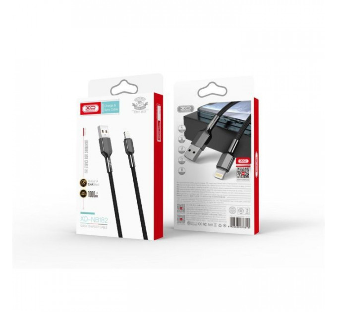Дата кабель USB 2.0 AM to Lightning 1.0m 2.4A black XO (NB182-L-1-BK)