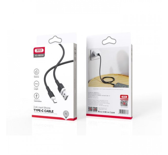 Дата кабель USB 2.0 AM to USB-C 1.0m 2.1A silicone black XO (NB208-TC-1-BK)