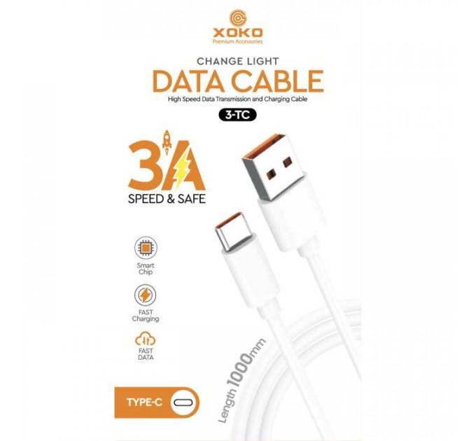 Дата кабель USB 2.0 AM to USB-C 3A XoKo (XK-3-TC)