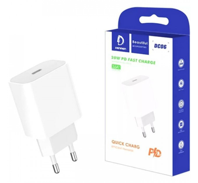 Зарядний пристрій Denmen USB-C PD20W 3.6A white (DM-DC06-WH)
