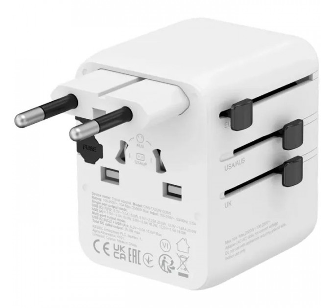 Зарядное устройство Canyon OnTour 20 2xUCB-C + USB-A EU/UK\US/AUS 20W White (CNS-TA20W1005W)