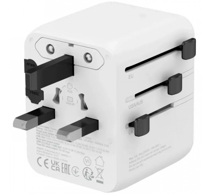 Зарядное устройство Canyon OnTour 20 2xUCB-C + USB-A EU/UK\US/AUS 20W White (CNS-TA20W1005W)