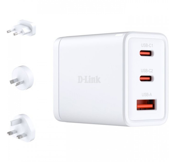 Зарядний пристрій D-Link 2xUSB-C + 1xUSB-A 65W GaN white (DCP-651)