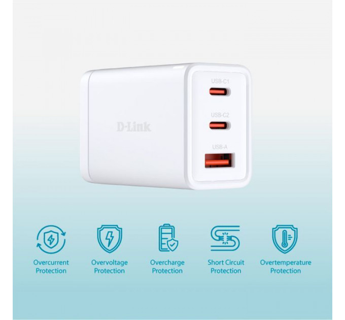 Зарядний пристрій D-Link 2xUSB-C + 1xUSB-A 65W GaN white (DCP-651)