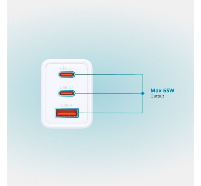 Зарядний пристрій D-Link 2xUSB-C + 1xUSB-A 65W GaN white (DCP-651)