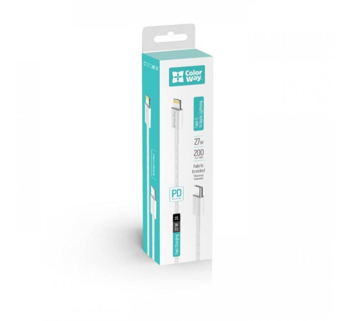 Дата кабель USB-C to Lightning 2.0m PD 27W braided gray ColorWay (CW-CBPDCL068-GR)