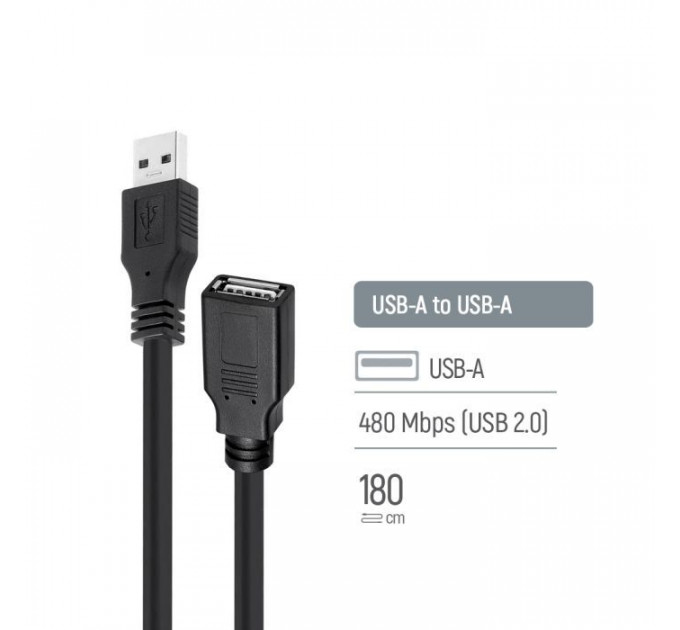 Дата кабель USB 2.0 AM\/AF 1.8m black ColorWay (CW-CBUF076-BK)