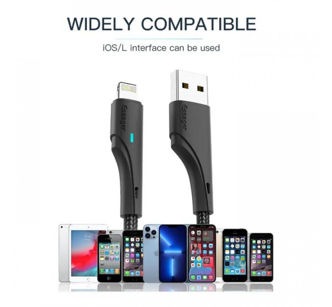 Дата кабель USB 2.0 AM to Lightning 0.25m 2.4A black Essager (EXCL-LSB01)