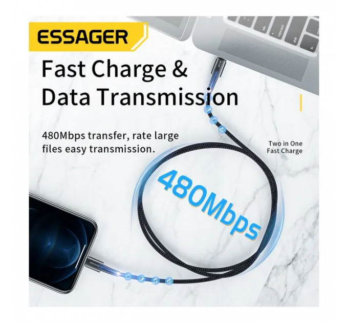 Дата кабель USB-C to Lightning 2.0m 20W black Essager (EXCTL-CGA01)