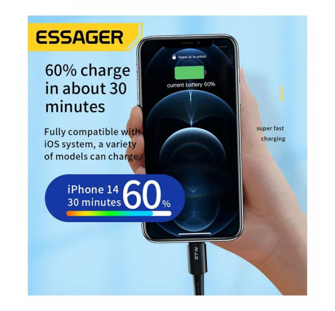 Дата кабель USB-C to Lightning 2.0m 20W black Essager (EXCTL-CGA01)