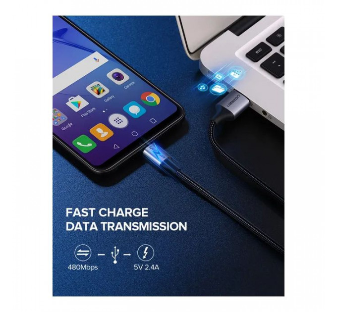 Дата кабеля USB 2.0 AM to USB-C 0.5m 3A US288 black Ugreen (60125)