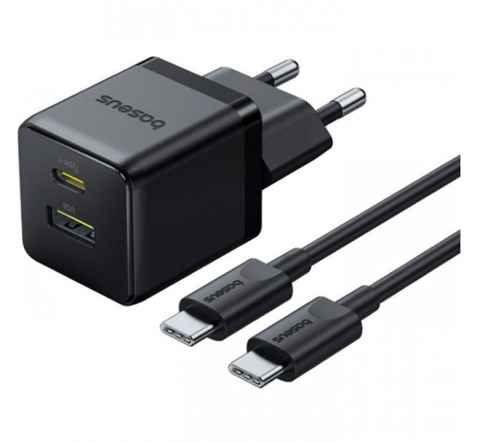 Зарядний пристрій Baseus 1xUSB-C 30W + 1xUSB + cable USB-C to USB-C 60W 1.0m (P1011160A113-01)