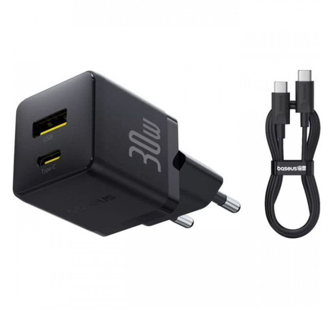 Зарядний пристрій Baseus 1xUSB-C 30W + 1xUSB + cable USB-C to USB-C 60W 1.0m (P1011160A113-01)