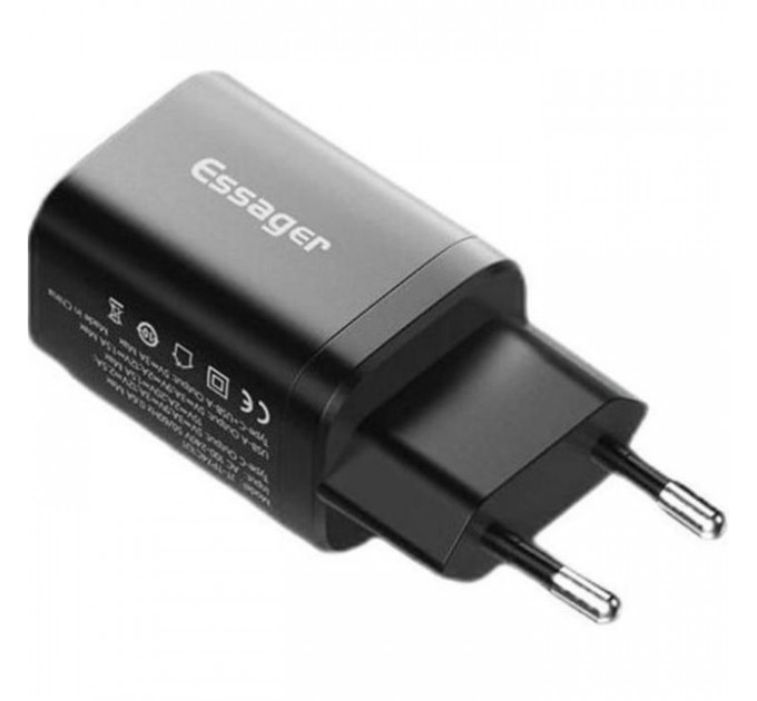 Зарядний пристрій Essager 1xUSB + 1xUSB-C PD30W black (ECTPQS-ZTB01)