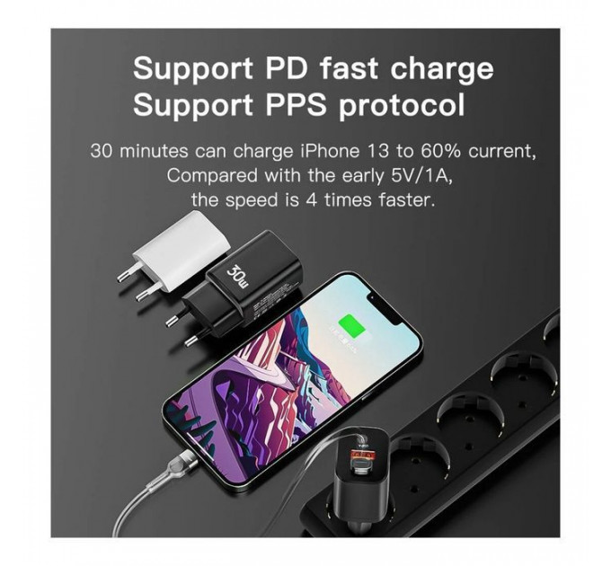 Зарядний пристрій Essager 1xUSB + 1xUSB-C PD30W black (ECTPQS-ZTB01)