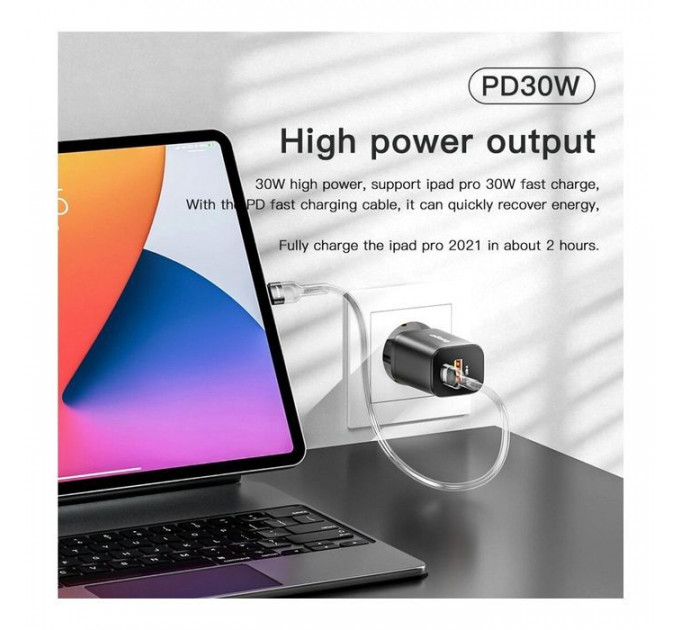 Зарядний пристрій Essager 1xUSB + 1xUSB-C PD30W black (ECTPQS-ZTB01)