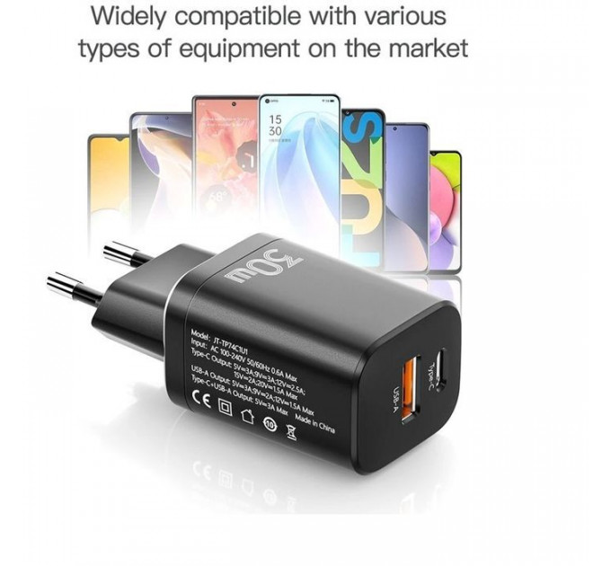 Зарядний пристрій Essager 1xUSB + 1xUSB-C PD30W black (ECTPQS-ZTB01)