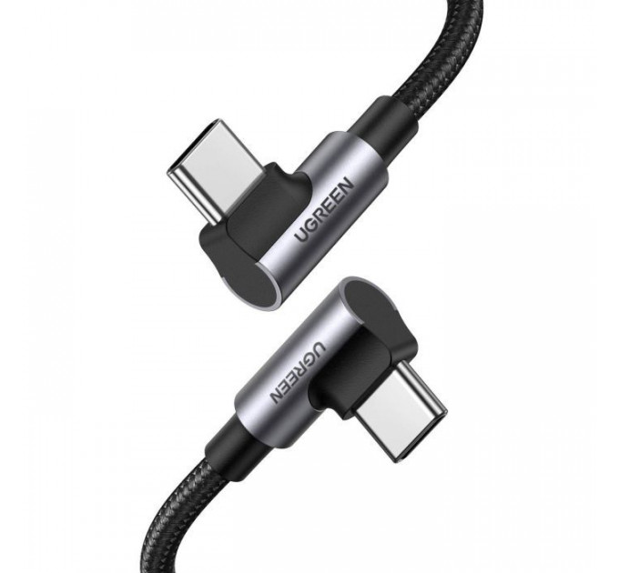 Дата USB-C кабель USB-C 1.0m 100W (20V\/5A) 90° corner braided black Ugreen (70696) Дата USB-C кабель USB-C 1.0m 100W (20V\/5A) 90° corner braided black Ugreen (70696)
