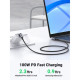 Дата USB-C кабель USB-C 1.0m 100W (20V\/5A) 90° corner braided black Ugreen (70696)