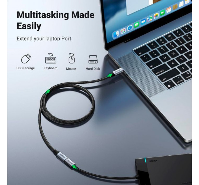 Кабель USB-C M\/F 0.5m 5A USB 3.1 Gen2 10Gbps black Ugreen (80810)