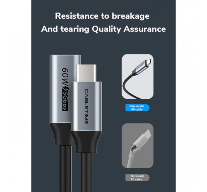Дата кабель USB-C M to USB-C F 0.5m 5Gbps 60W 4K60Hz Cabletime (CA913664)