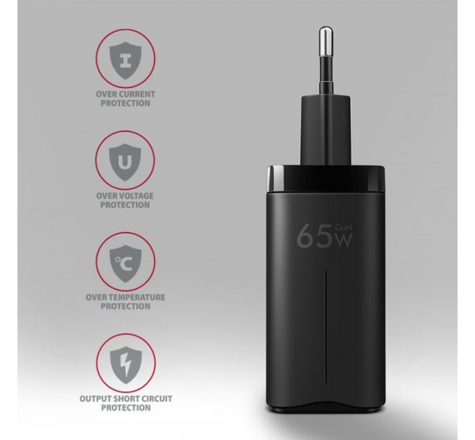 Зарядное устройство для AXAGON 1xUSB + 2xUSB-C 65W QC4+ PD3.0 PPS black (ACU-DPQ65)