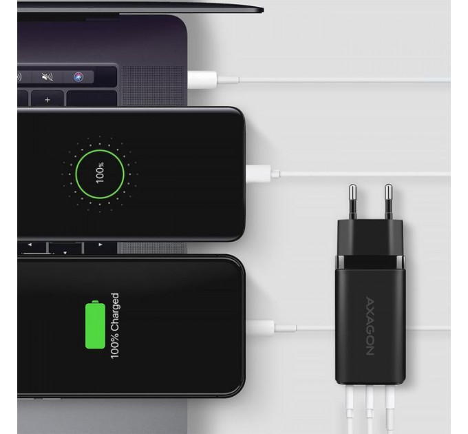 Зарядное устройство для AXAGON 1xUSB + 2xUSB-C 65W QC4+ PD3.0 PPS black (ACU-DPQ65)