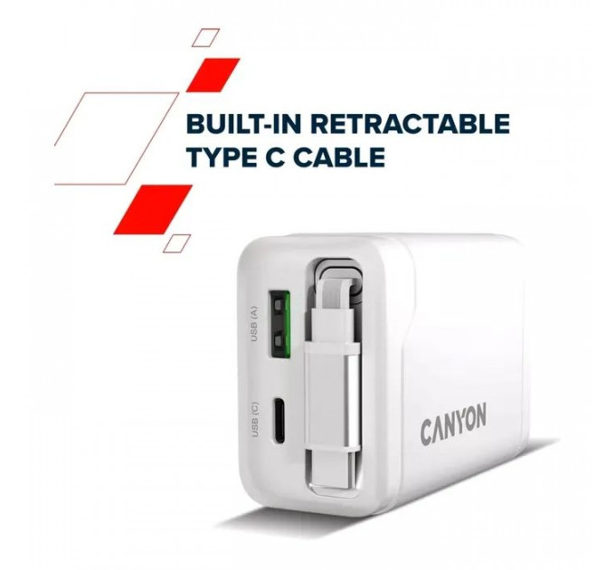 Зарядний пристрій Canyon 1xUSB-C PD65W + 1xUSB QC3.0 + cable USB-C to USB-C black (CNS-CURC65ACB)