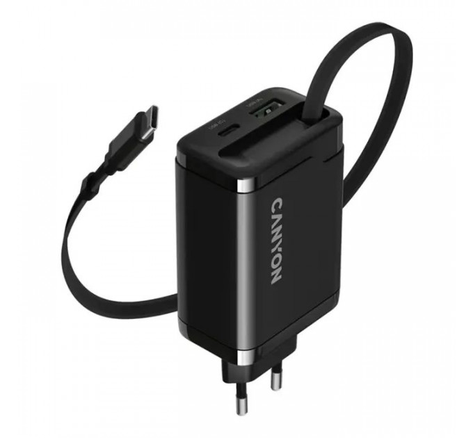 Зарядний пристрій Canyon 1xUSB-C PD65W + 1xUSB QC3.0 + cable USB-C to USB-C black (CNS-CURC65ACB) Зарядний пристрій Canyon 1xUSB-C PD65W + 1xUSB QC3.0 + cable USB-C to USB-C black (CNS-CURC65ACB)