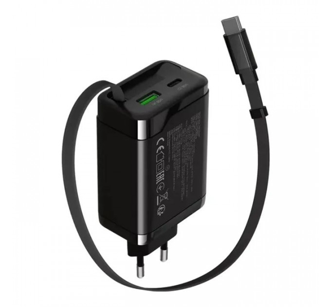 Зарядний пристрій Canyon 1xUSB-C PD65W + 1xUSB QC3.0 + cable USB-C to USB-C black (CNS-CURC65ACB)