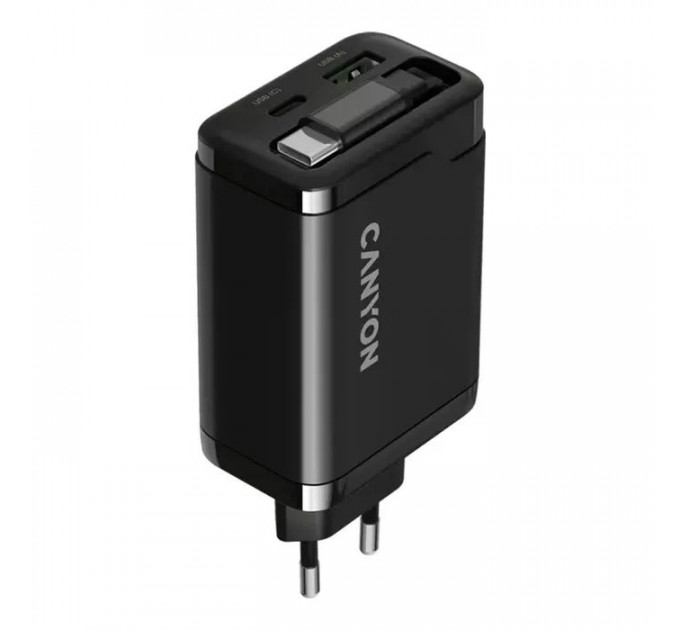 Зарядний пристрій Canyon 1xUSB-C PD65W + 1xUSB QC3.0 + cable USB-C to USB-C black (CNS-CURC65ACB)