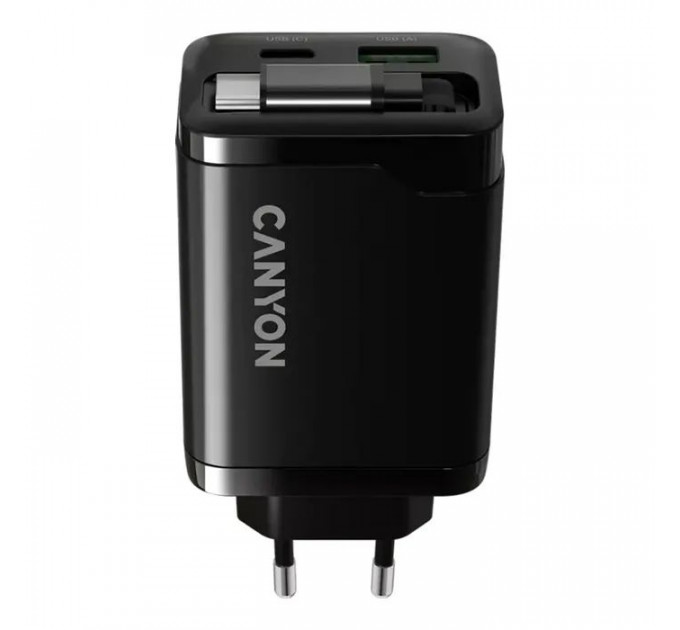 Зарядний пристрій Canyon 1xUSB-C PD65W + 1xUSB QC3.0 + cable USB-C to USB-C black (CNS-CURC65ACB)