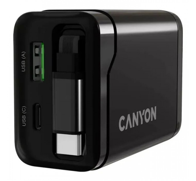 Зарядний пристрій Canyon 1xUSB-C PD65W + 1xUSB QC3.0 + cable USB-C to USB-C black (CNS-CURC65ACB)