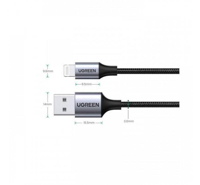 Дата кабеля USB 2.0 AM to Lightning 1.0m 2.4A US199 black Ugreen (60156)