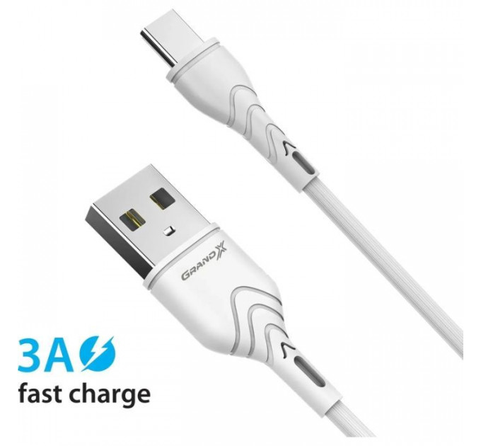 Зарядное устройство для Grand-X Quick Charge QС3.0, + cable USB -> Type C 1m white (CH-550WT)