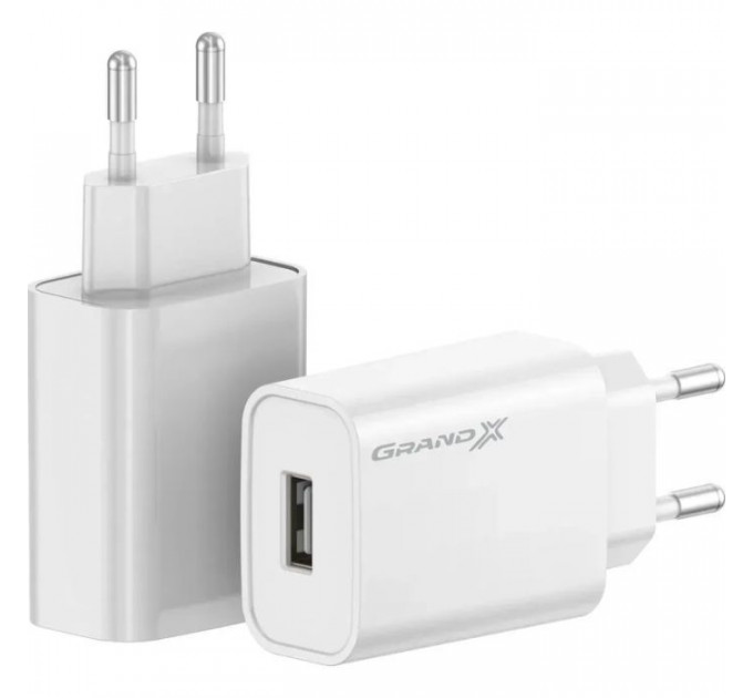 Зарядное устройство для Grand-X Quick Charge QС3.0, + cable USB -> Type C 1m white (CH-550WT)