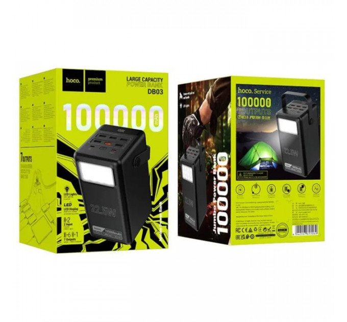 Батарея універсальна HOCO 100000mAh Endure 22.5W PD, QC, LED Lamp, Black (DB03 \/ 714721)