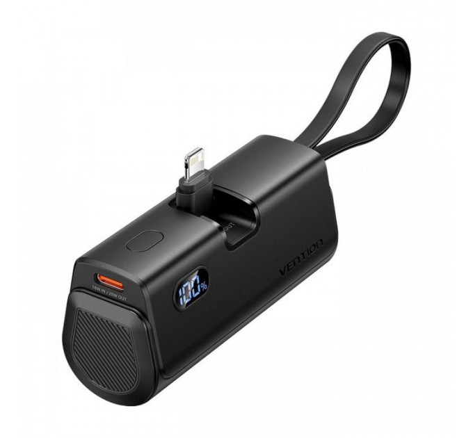 Батарея универсальная VENTION 4800mAh 22,5W PD, USB-C In/Out, LED display, with built-in Lightning cable Black (FHRB0)