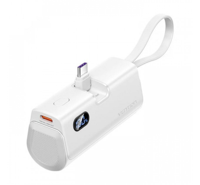 Батарея універсальна VENTION 4800mAh 22,5W PD, USB-C In\/Out, LED display, with built-in USB-C cable White (FHQW0)