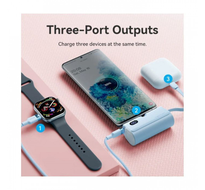 Батарея універсальна VENTION 4800mAh 22,5W PD, USB-C In\/Out, LED display, with built-in USB-C cable White (FHQW0)