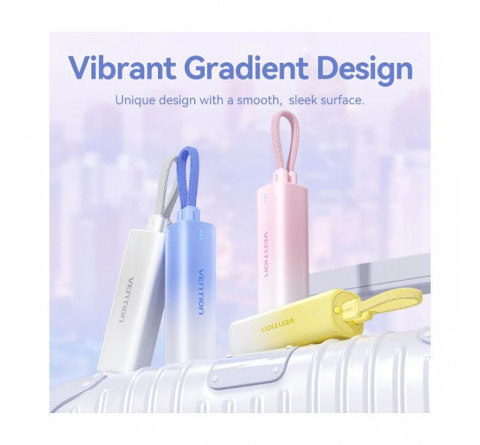 Батарея універсальна VENTION 5000mAh 20W PD, USB-C In\/Out, Lightning In\/Out, with cable, Gradient Yellow (FHWY0)
