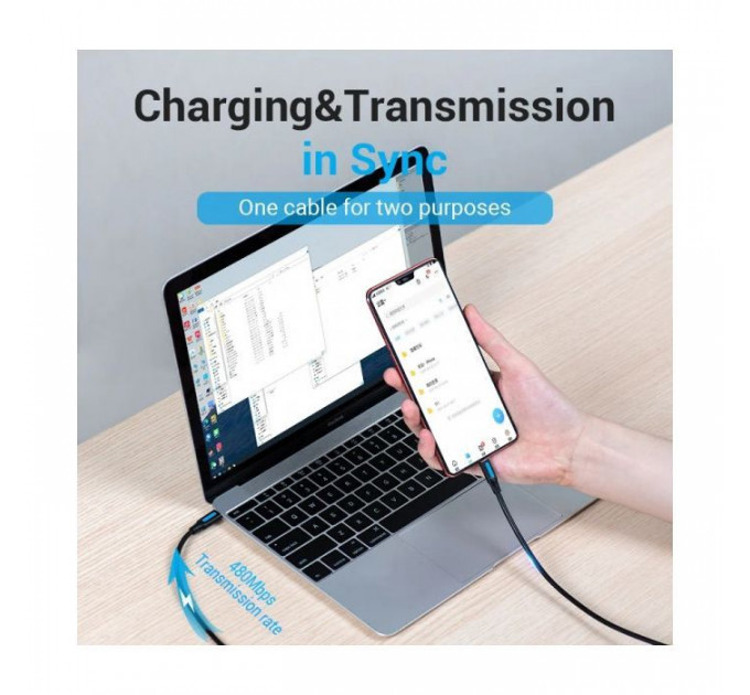 Дата кабель USB-C to Micro 5P 1.5m 10W black VENTION (COVBG)