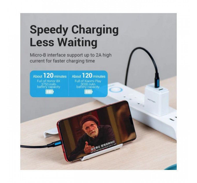 Дата кабель USB-C to Micro 5P 1.5m 10W black VENTION (COVBG)