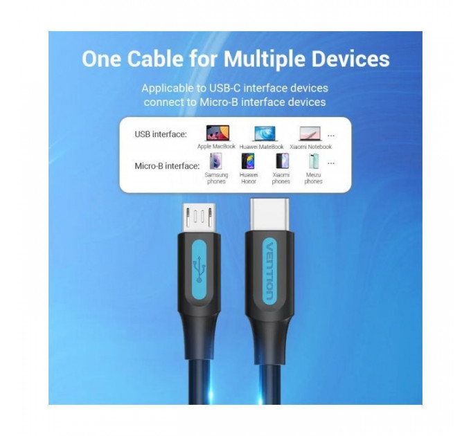 Дата кабель USB-C to Micro 5P 1.5m 10W black VENTION (COVBG)
