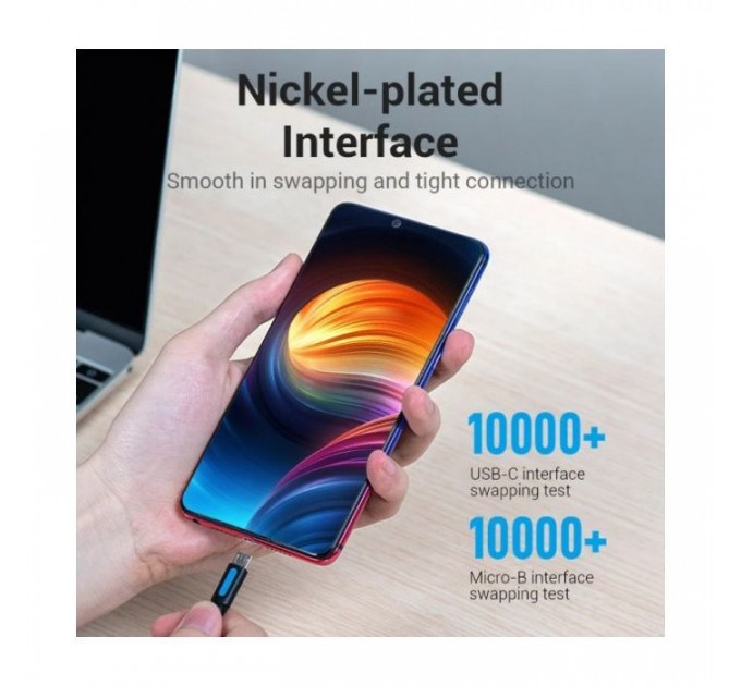 Дата кабель USB-C to Micro 5P 1.5m 10W black VENTION (COVBG)