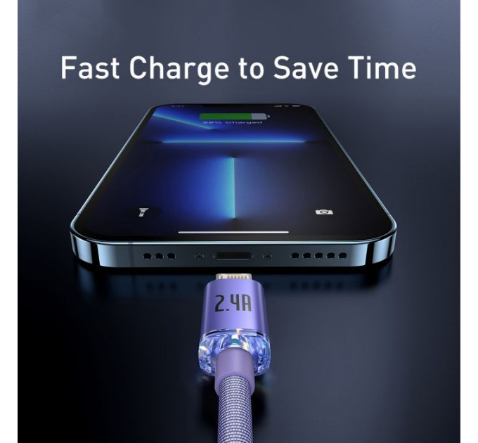 Дата кабель USB 2.0 AM to Lightning 1.2m 2.4A Crystal Shine Series purple Baseus (CAJY000005)