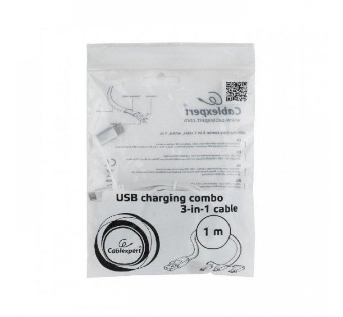 Дата кабель USB 2.0 AM to Lightning + Micro 5P + USB-C 1.0m Cablexpert (CC-USB2-AMLM32-1M-W)