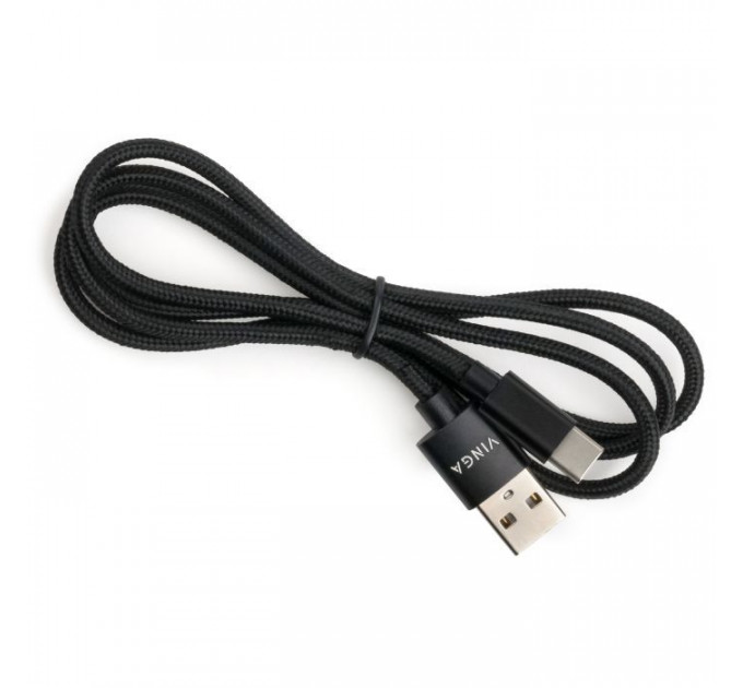 Дата кабель USB 2.0 AM to USB-C 1.0m nylon black Vinga (VCPDCTCNB1BK)