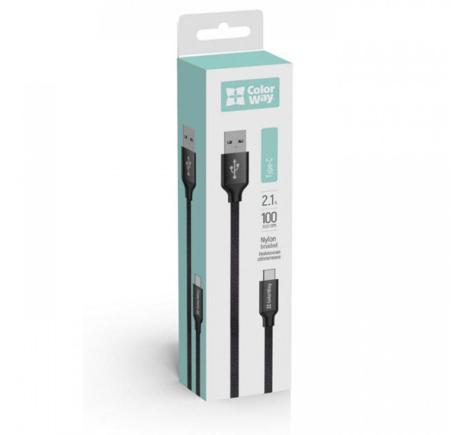 Дата кабель USB 2.0 AM to USB-C 1.0m 2.1А black ColorWay (CW-CBUC003-BK)